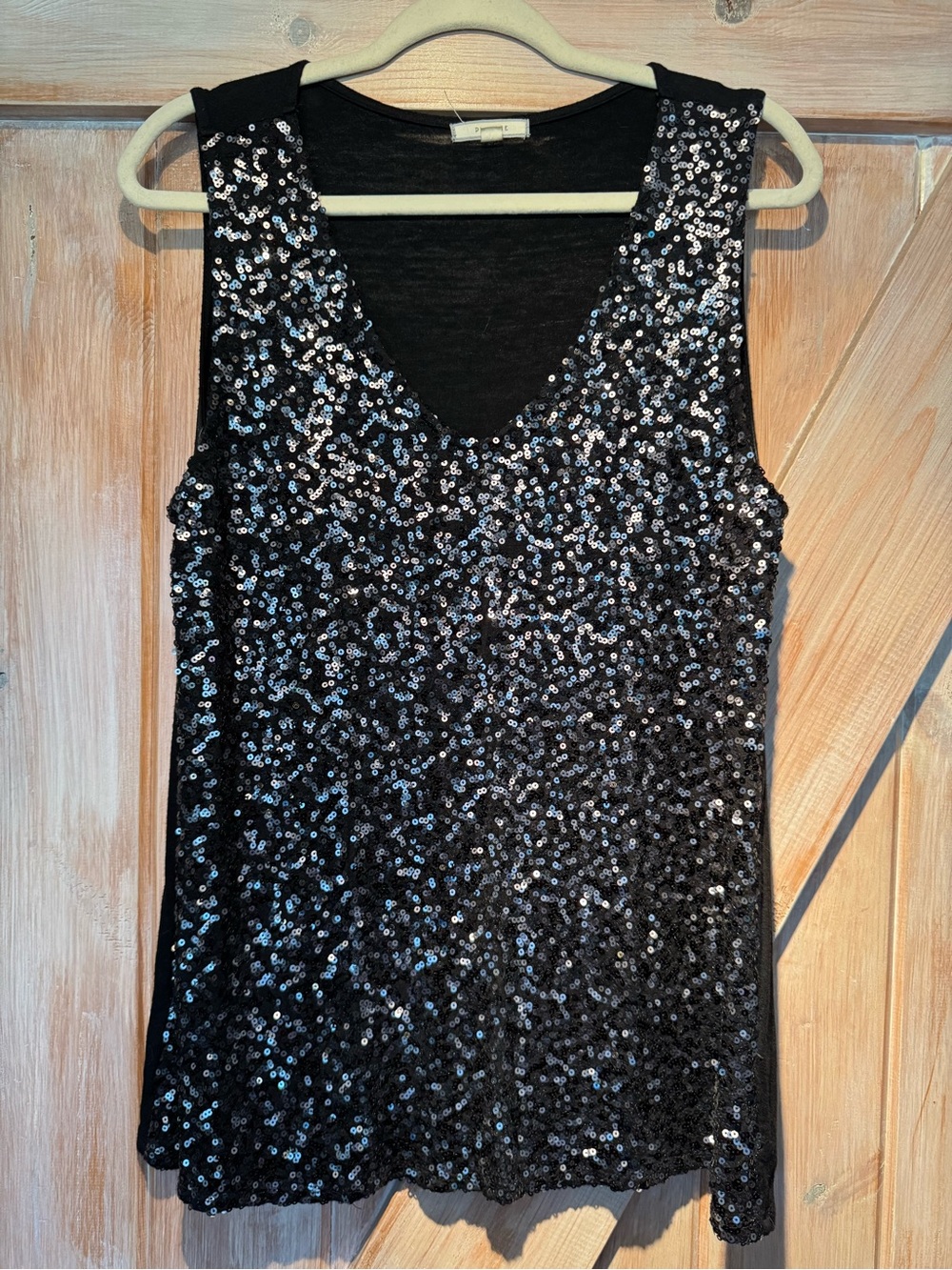 Pleione Black Sequin V-Neck Tank